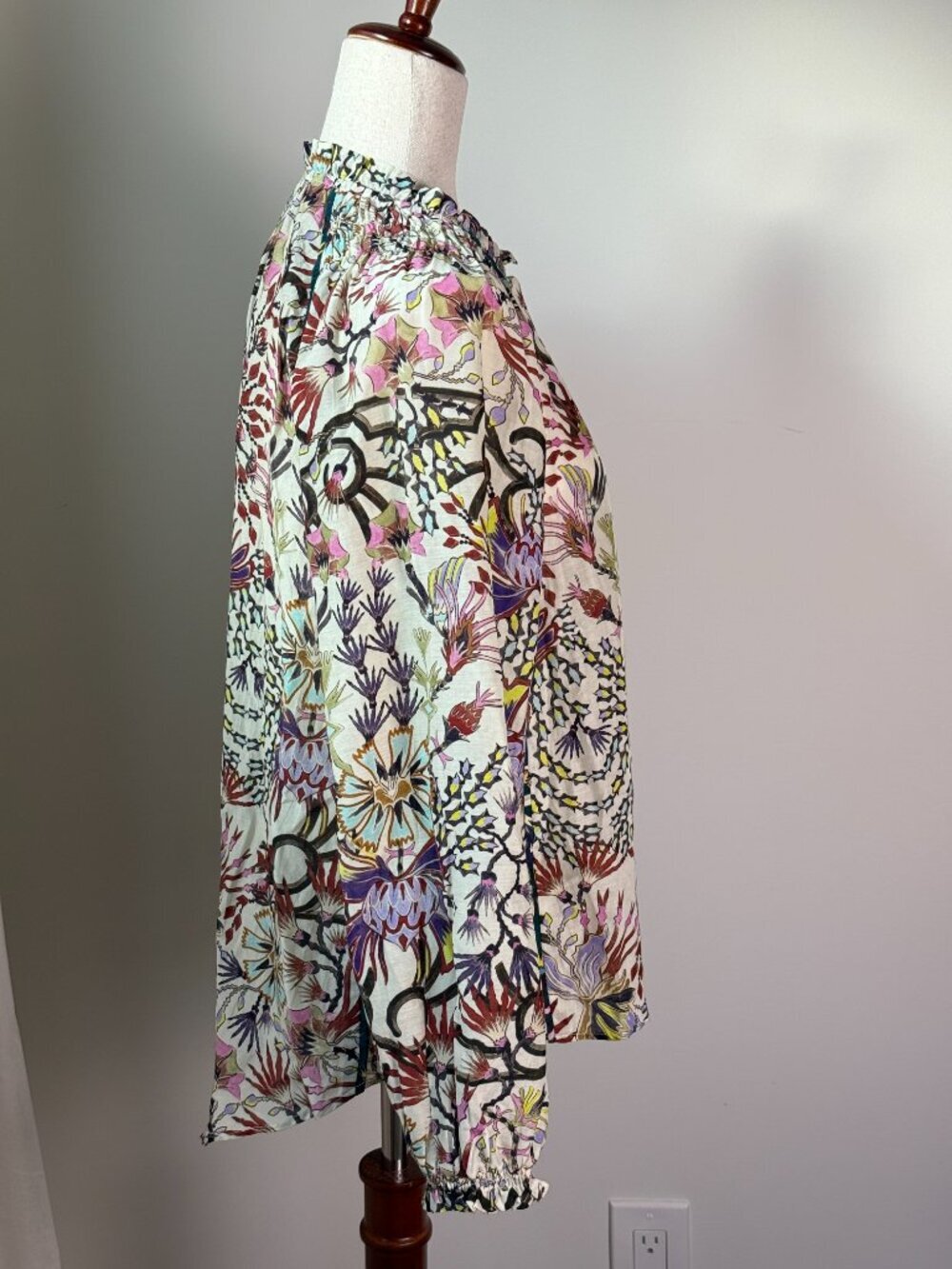 Maria Cher Cotton Silk Voile Floral Peasant Blouse XS Boho Luxe - Picture 4 of 10